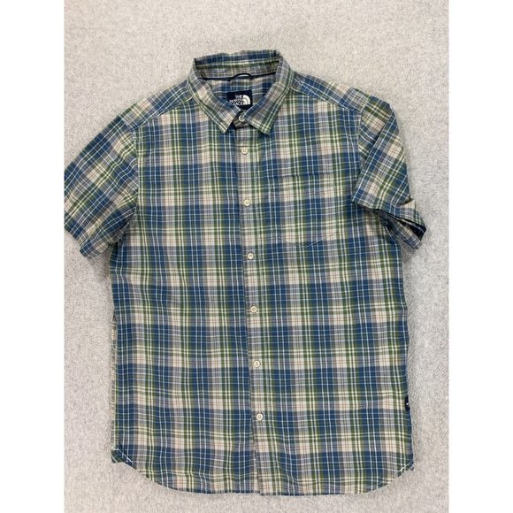 The North Face Cotton Blend Short Sleeve Button‎ Down Shirt (Men's Large) Blue - Picture 1 of 10
